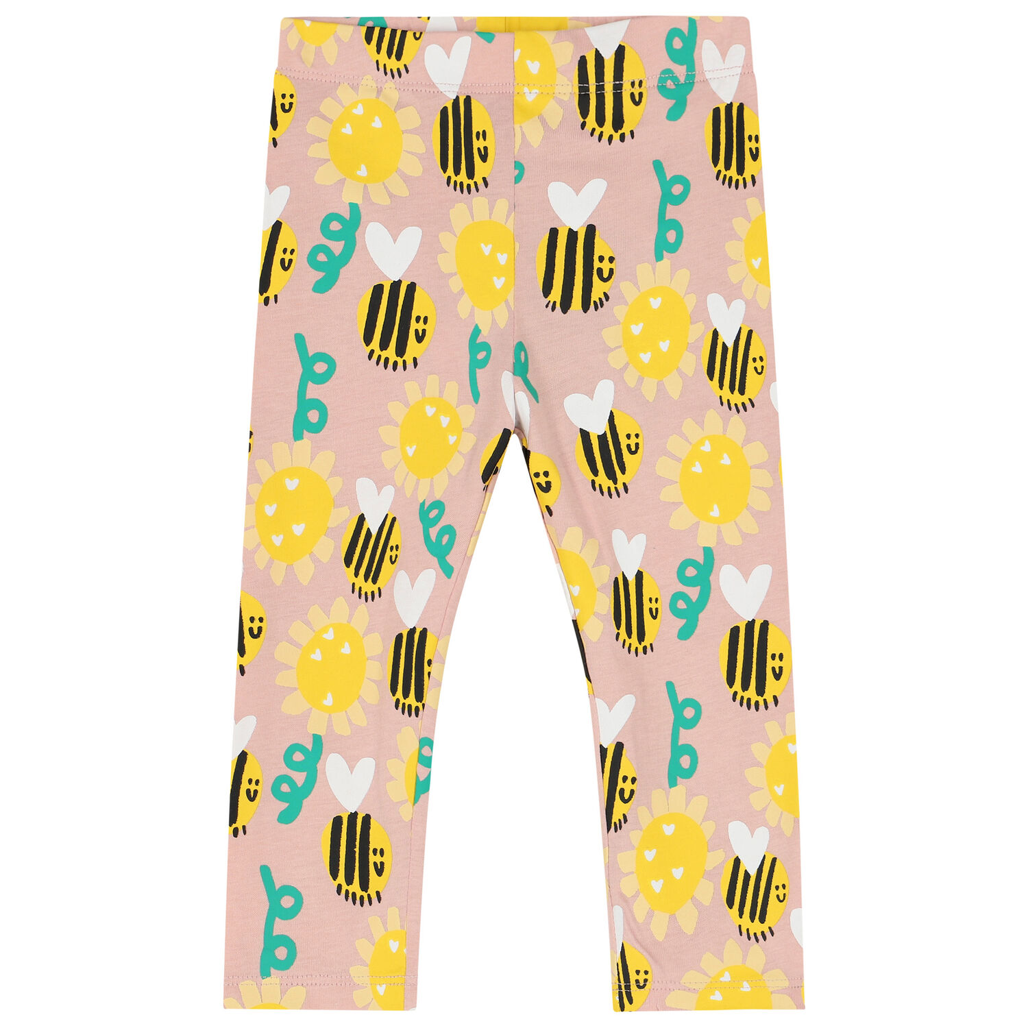 Younger Girls Pink Bee's & Floral Leggings, 1, hi-res